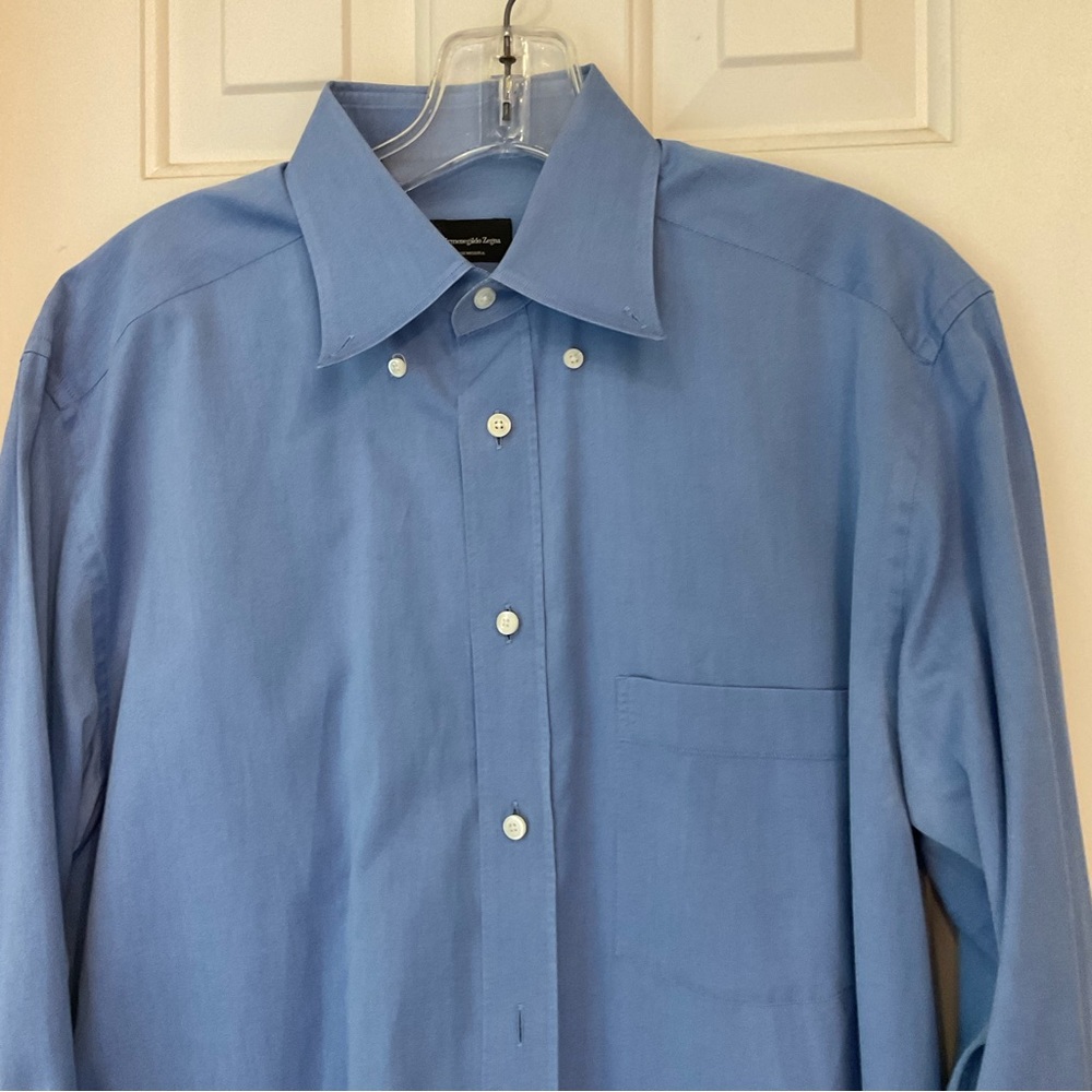 Ermenegildo Zegna Su Misura 100% Cotton Long Sleeve Button Down Blue Short, Sz - Picture 5 of 10